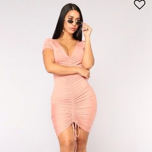 Fashion nova pink ruched short sleeve dress